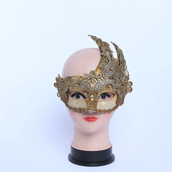 Designed Gold Crochet Carnival Jester Masquerade Mask