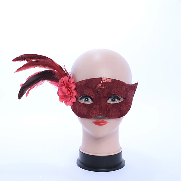 Shiny Red Mask Velvet with Side Feather