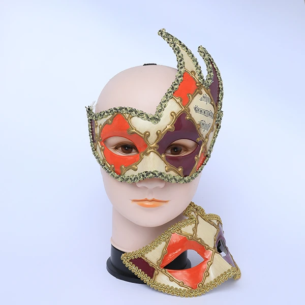 Couple Masks Set- 2 Orange&Purple Brown Carnival Jester Masquerade Masks (Women Mask Designed with Side Shape)