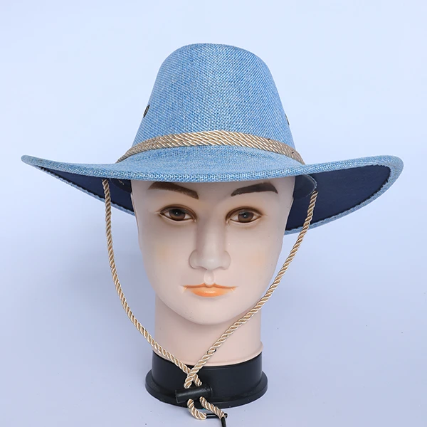 Light Blue Cow Boy Style Fabric Hat with Beige Bond