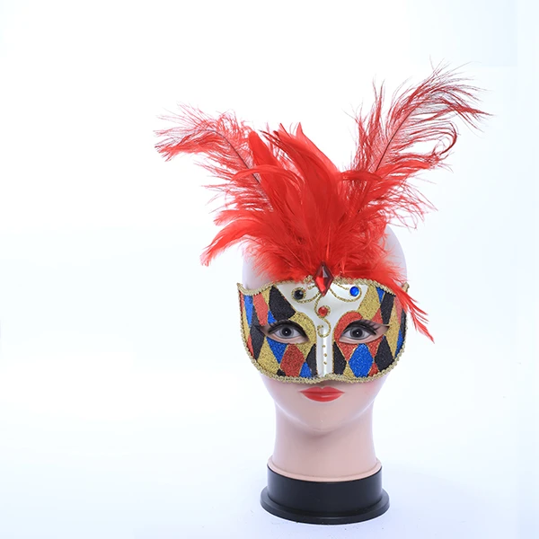 Venise Designed Masquerade Mask with Middle Red Feather