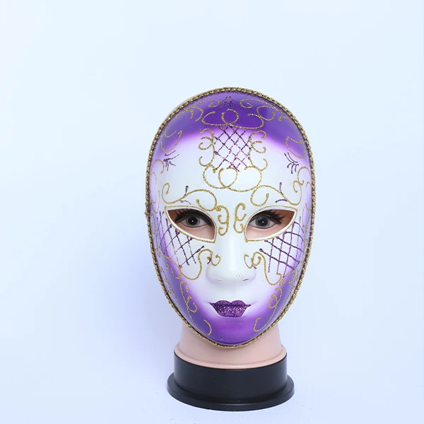 Full Face Designed White & Purple Carnival Jester Masquerade Mask