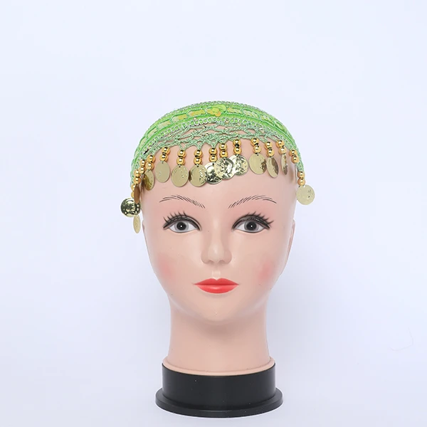 Arabic Style Green Head Band with Lira Coins Accessories