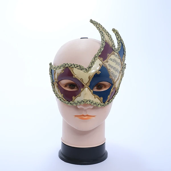 Blue&Dark Brown Carnival Jester Masquerade Mask with Side Design