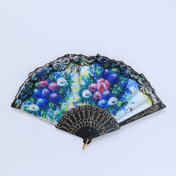 Vintage Silk Designed Hand Fan- Blue&White Vintage Design and Plastic Folding for performing Props