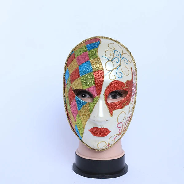 Full Face Colored White Carnival Jester Masquerade Mask