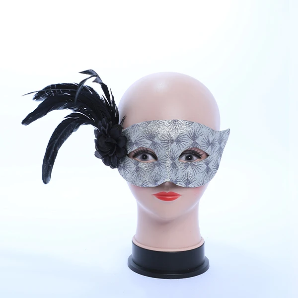 Silver Designed Mask with side Feather