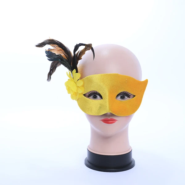 Mustard Velvet Mask with side Feather