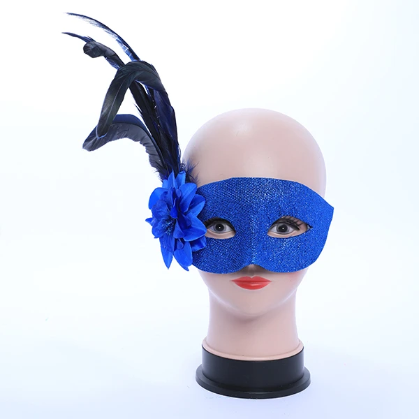 Light Shiny Blue Mask with Side Feather