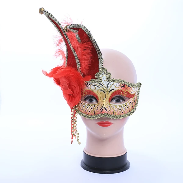 Red & Gold Mask with Side Design, Rose and Accessories