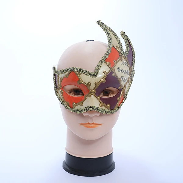 Orange&Purple Carnival Jester Masquerade Mask with Side Design