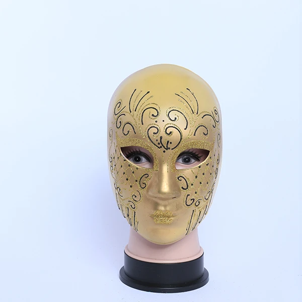 Full Face Designed Gold Carnival Jester Masquerade Mask