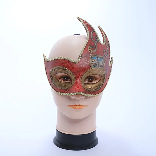 Red&Gold Carnival Jester Masquerade Mask with Side Design