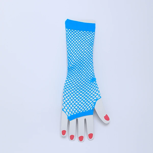 Fishnet fingerless Long Gloves - Blue Color