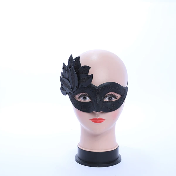 Gluittered Black Mask with side Rose Shape