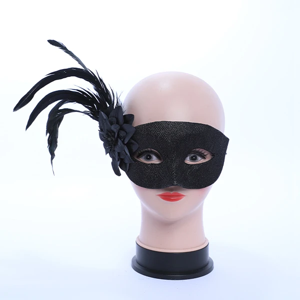 Light Shiny Black Mask with Side Feather