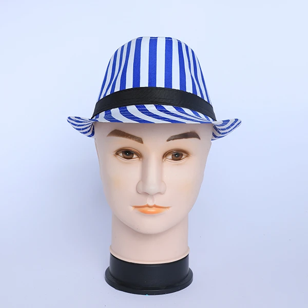 Blue&White Striped Fabric Hat with Black Bond